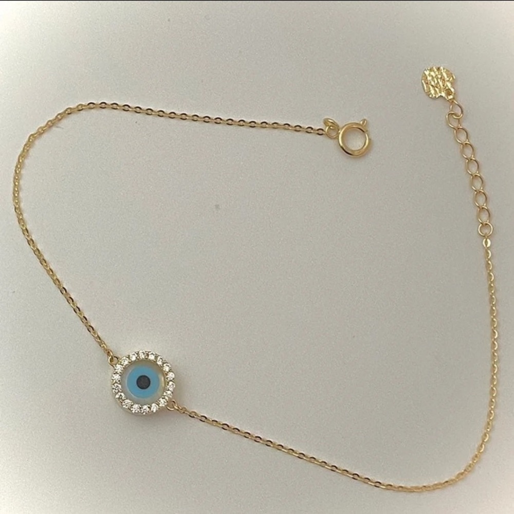 14K Solid Gold Diamond Evil Eye Bracelet